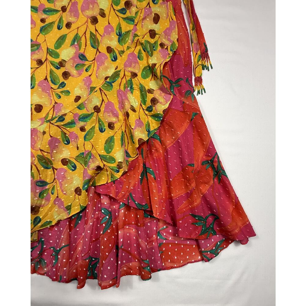 Anthropologie Farm Rio Garden Mix Print Wrap Skirt S Yellow Pears Pink Peppers  - Picture 4 of 10